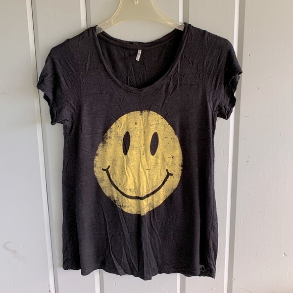 Black Smiley Face Crew Tee Top - Picture 2 of 4